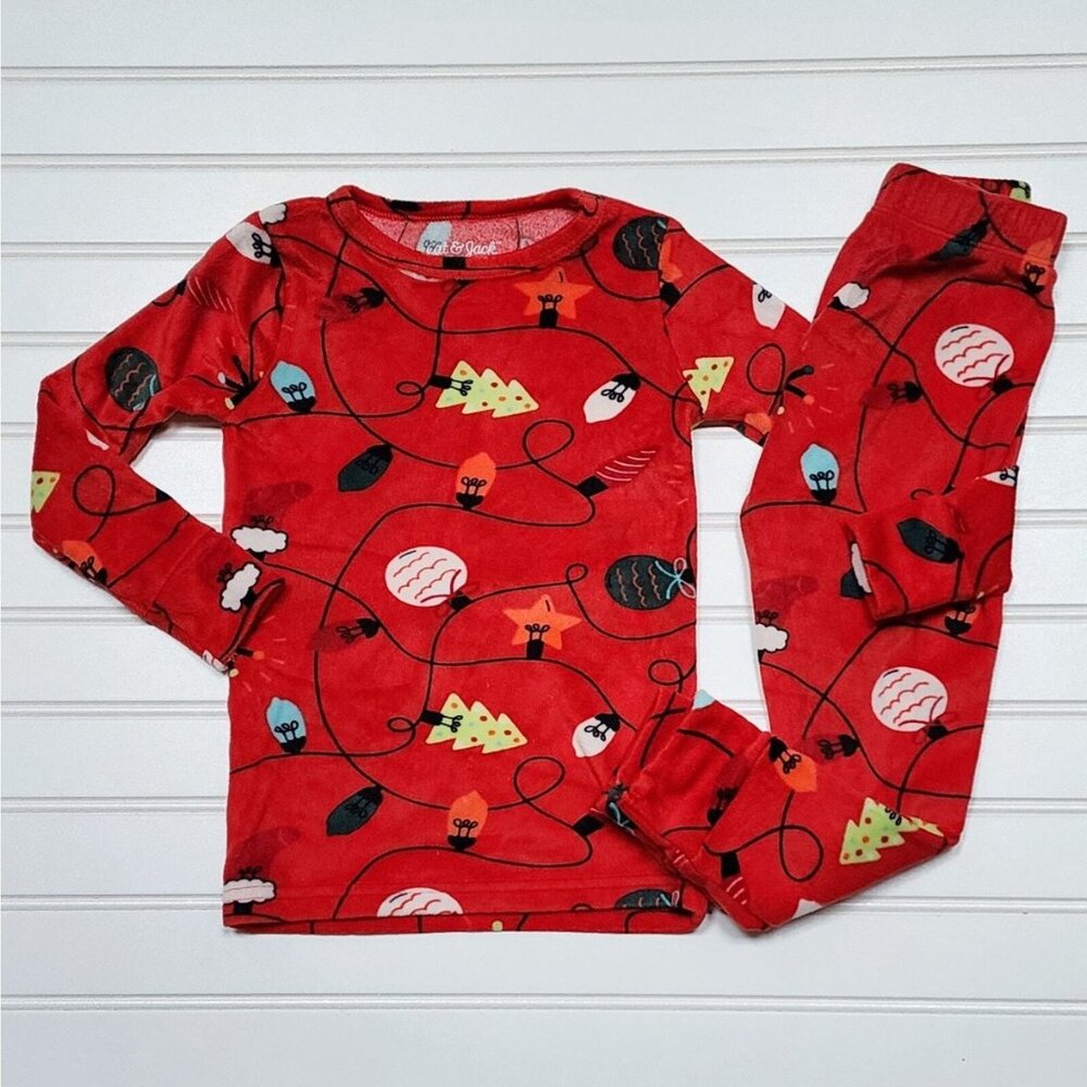 Kids' 2pc Christmas Snuggly Soft Pajama Set - Cat & Jack™ Red 12 - Picture 1 of 1